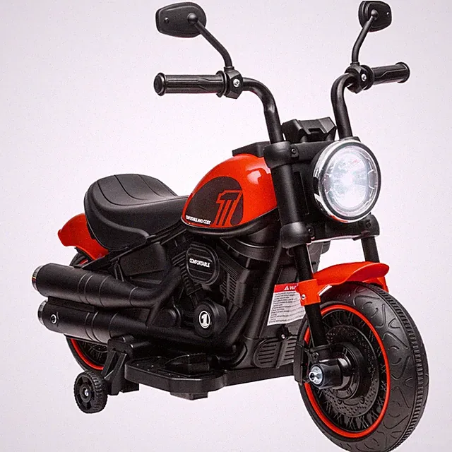 6V Kids Motorcycle w/ Training Wheels, Single-Button Start, Red