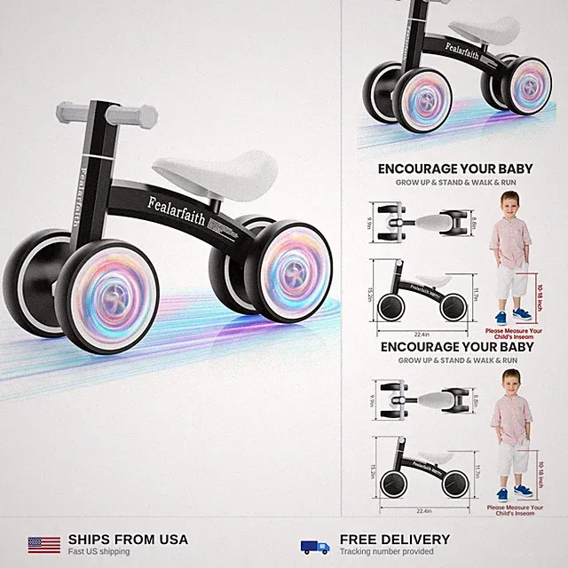 Baby Balance Bike for 1 Year Old Boys Girls, Toddler First Bike with 4 Colorf...