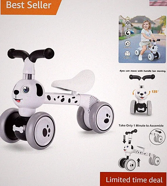 Dalmatian Baby Balance Bike for 10-36 - Safe No-Pedal Toddler Toy