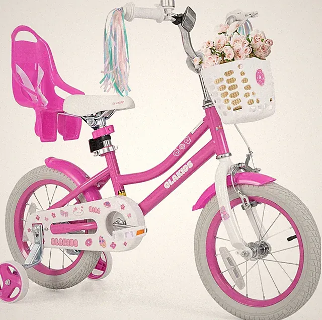 Girls' Kids Bike 12-18" with Doll Seat, Training Wheels, Basket & Handbrake