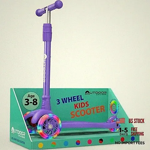 Purple 3-Wheel Kids Scooter – Lean-to-Steer Technology – Outdoor Cruiser