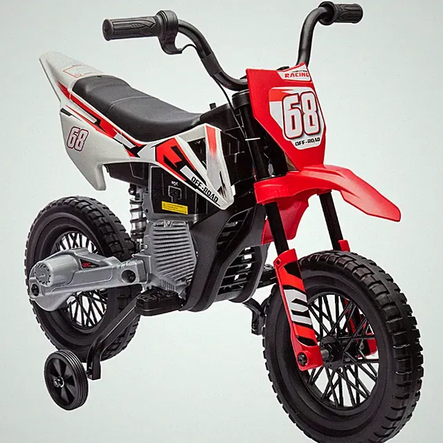 Qaba 12V Kids Electric Dirt Bike Motorcycle w/ Training Wheels Red