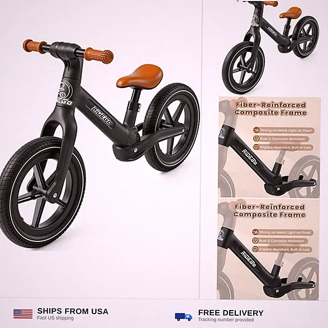 Ridego 14 Inch Balance Bike for Kids 3–6 Years, Lightweight Toddler Bike with...