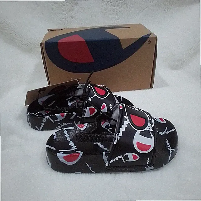 Size 5 Toddler Champion Ipo Warped Black/Red/White Sandals with Ankle Strap