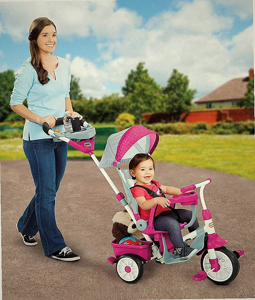 Toddler Trike Adult Push Behind Grow With Me Bicycle Pink Girls Kids Riding Ride